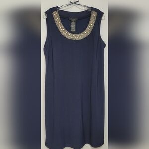 2 Piece Dress Set Navy with Embellished Neckline & Jacket